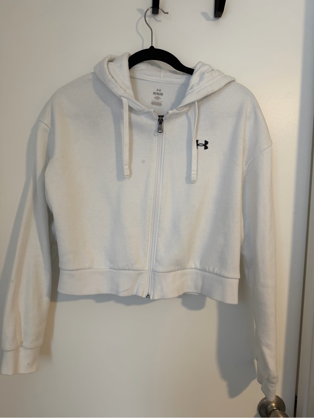 Under Armour White Full-Zip Fleece Hoodie Cropped